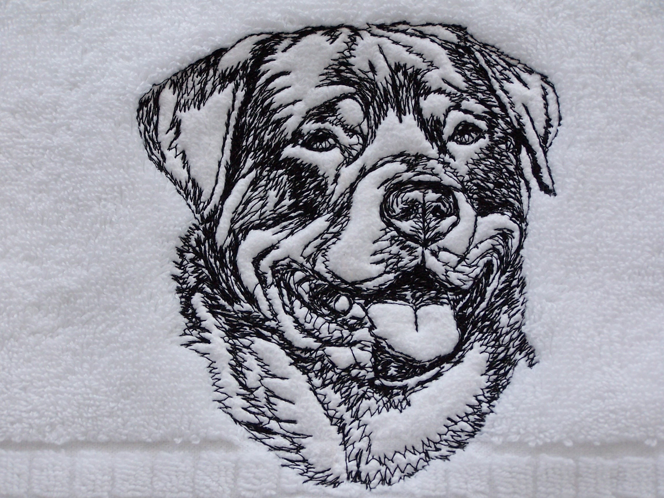 FREE NAME Tea Towel Dog Breeds Custom Embroidered Rottweiler Sketched